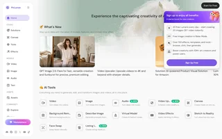 Piclumen Home With Sidebar And Ai Tools Grid