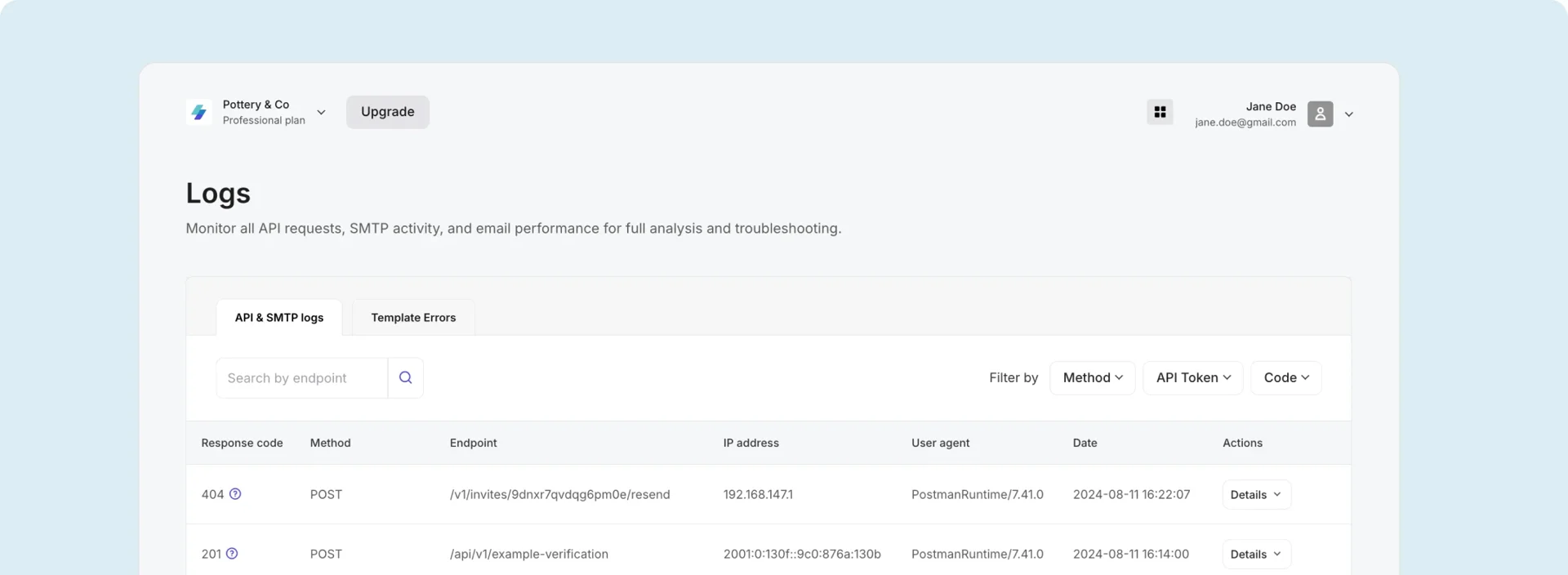 Api And Smtp Activity Logs