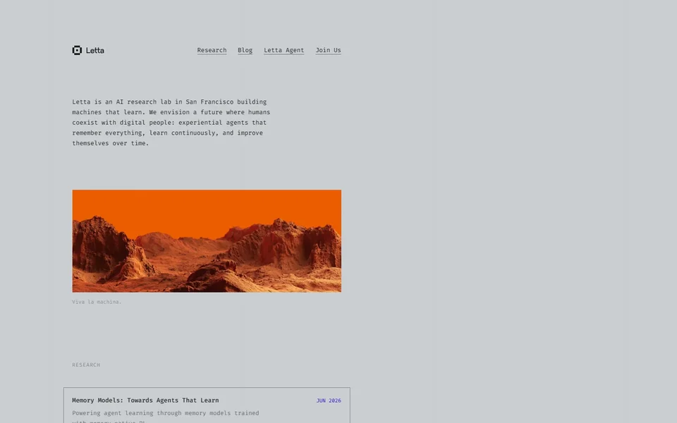 Letta Homepage With Research Lab Statement