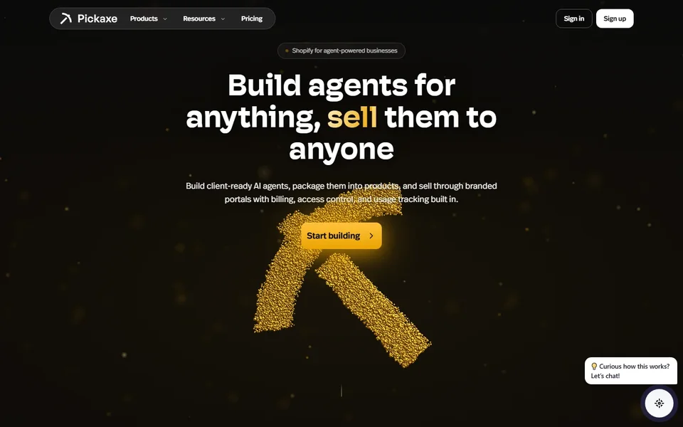 Pickaxe Homepage With Start Building Button