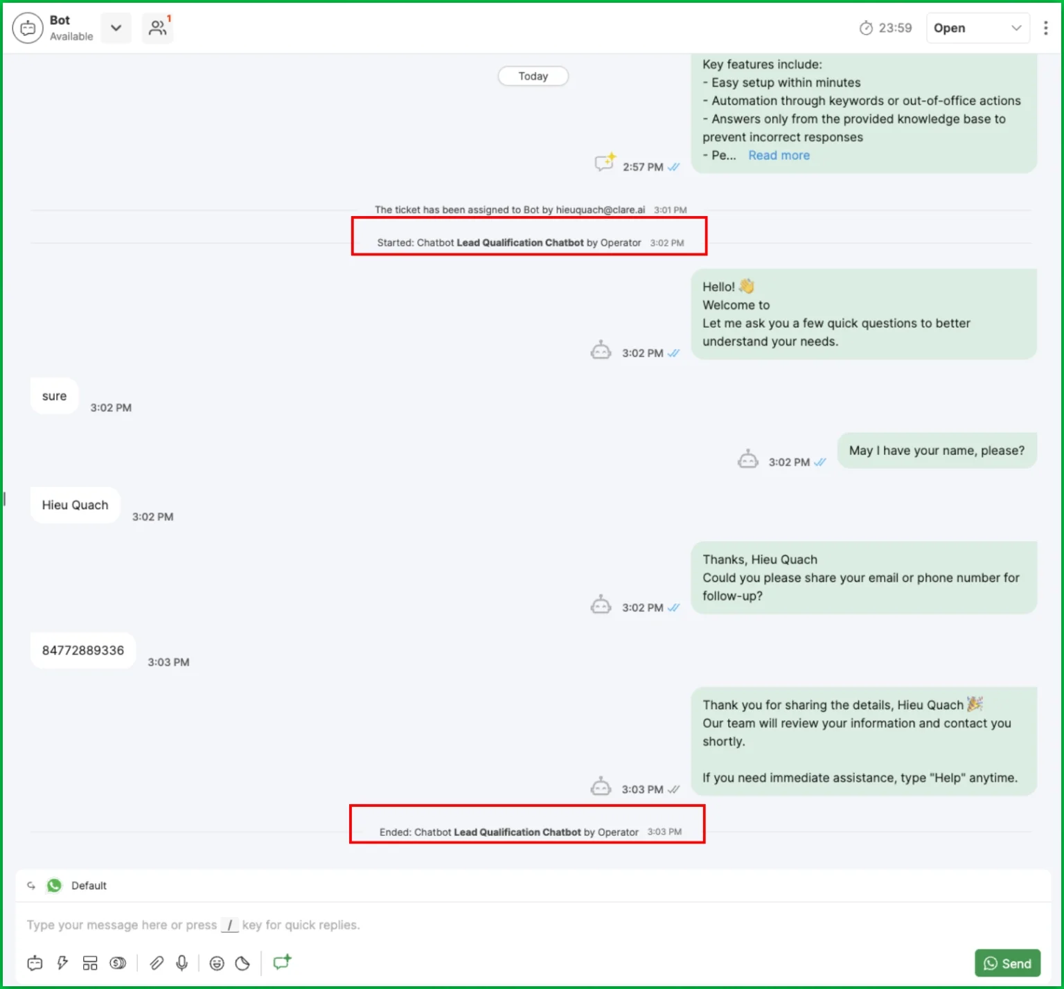 Team Inbox Chatbot Conversation