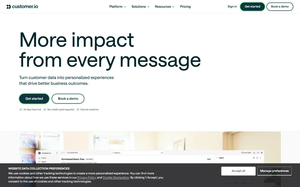 Customer Io Homepage