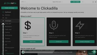 Clickadilla Dashboard Welcome Screen