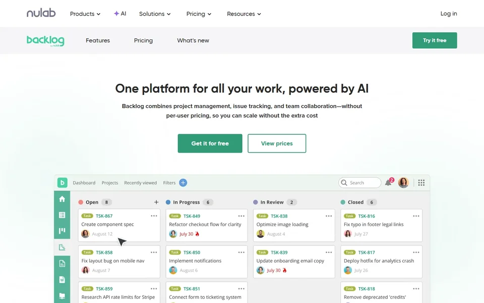 Backlog Homepage With The Issue Board