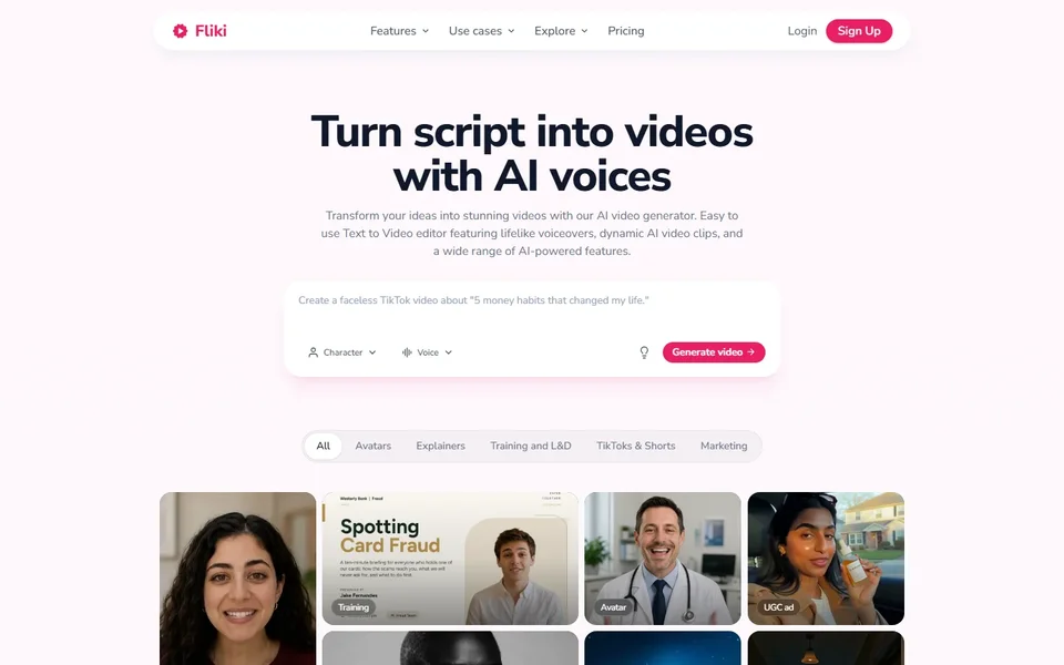 Fliki Homepage With The Video Composer