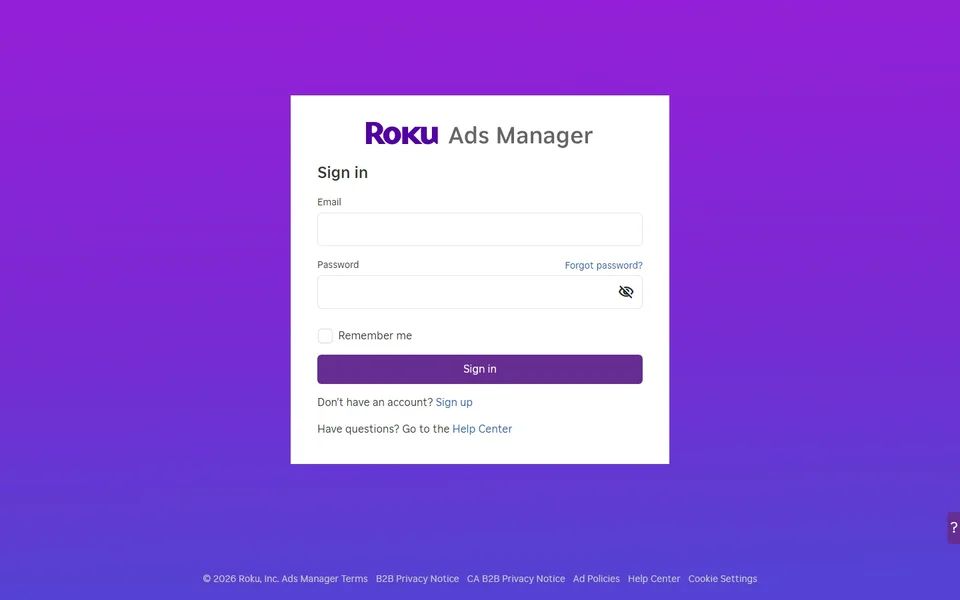 Roku Ads Manager Sign In Homepage