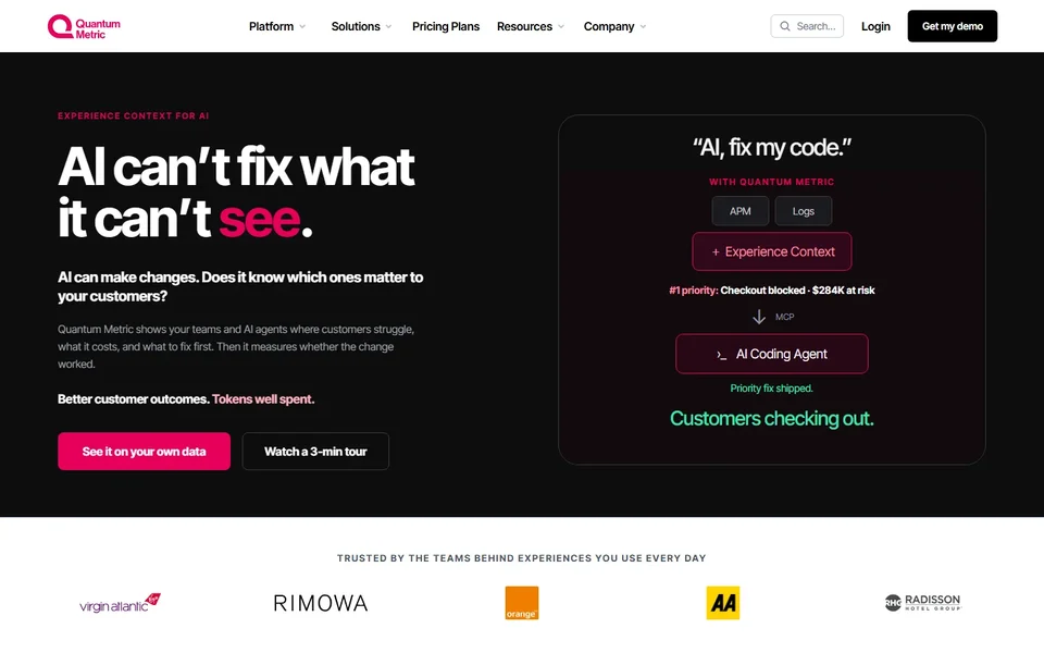 Quantum Metric Homepage With The Ai Fix Panel