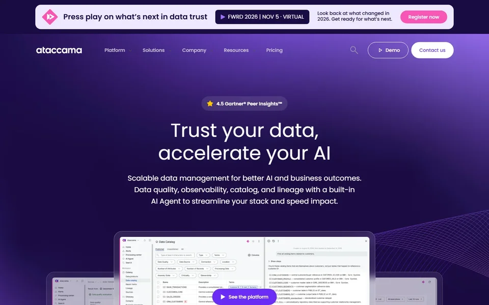Ataccama One Homepage With A Catalog Preview