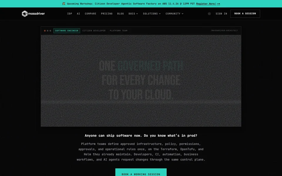 Massdriver Homepage With The Governed Path Panel