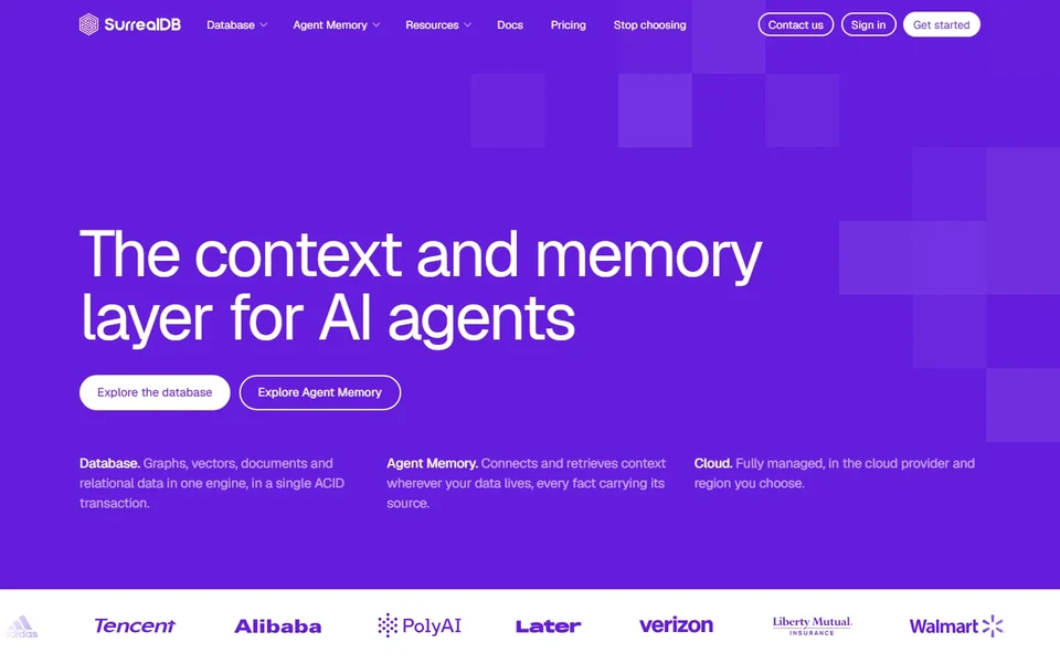 Surrealdb Homepage With The Ai Memory Headline