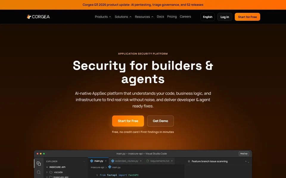 Corgea Homepage With The Vs Code Scan Demo