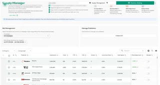 Supply Manager Publisher Bid Table