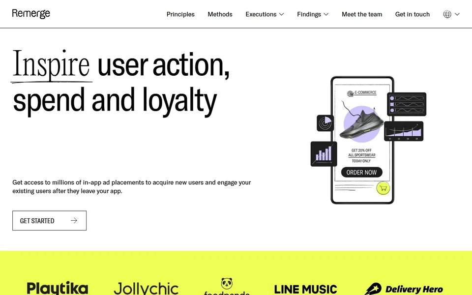 Remerge Homepage Hero With A Shopping Ad Mockup