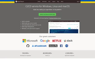 Appveyor Homepage With Free Account Button
