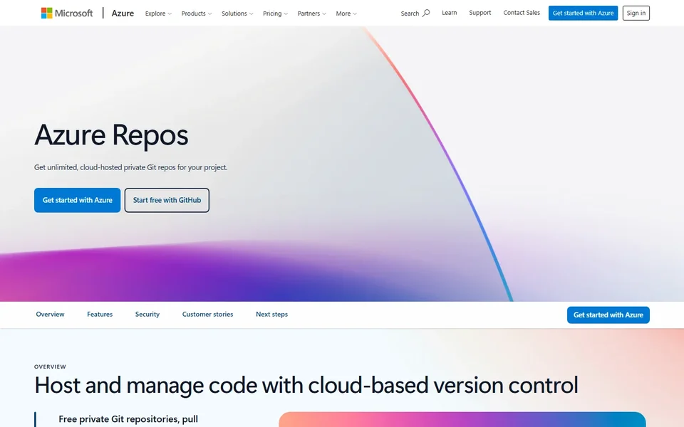 Azure Repos Product Page With Sign Up Buttons