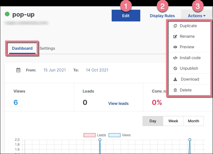 Popup Dashboard