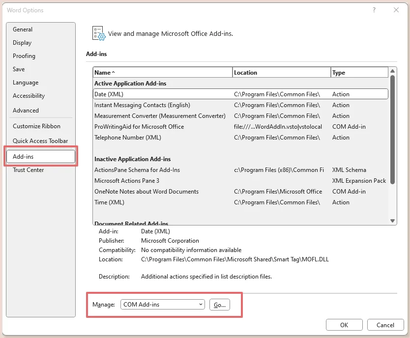 Microsoft Word Add In