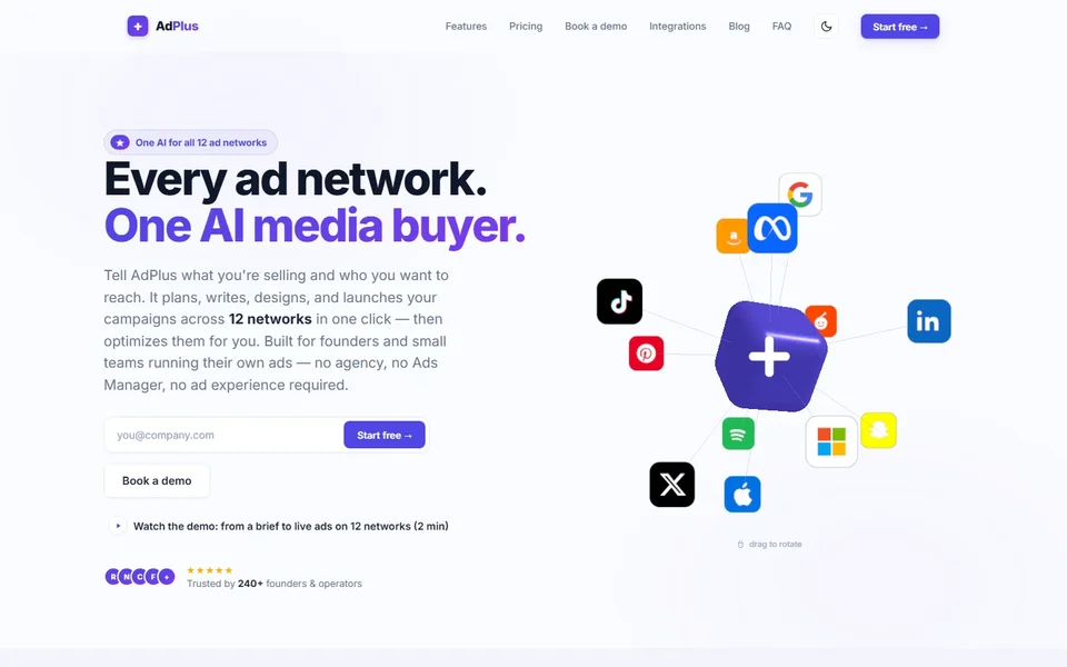 Adplus Homepage With Its Network Hero