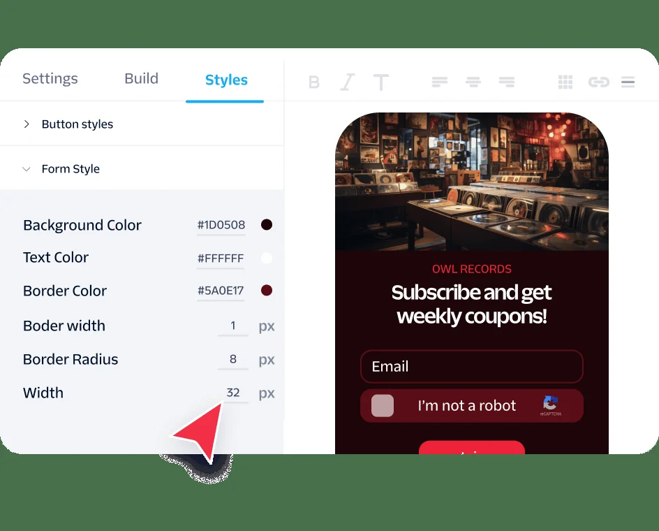 Signup Form Style Editor