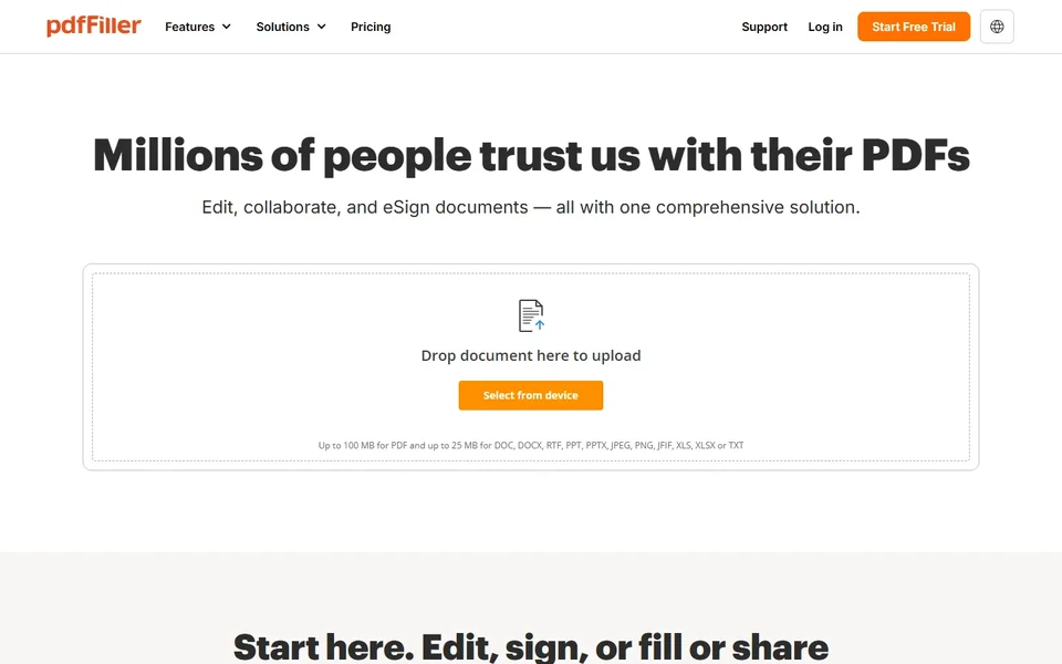 Pdffiller Homepage