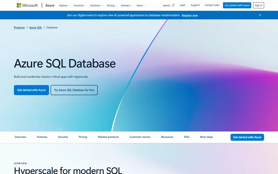Azure Sql Database Homepage With Hyperscale Hero