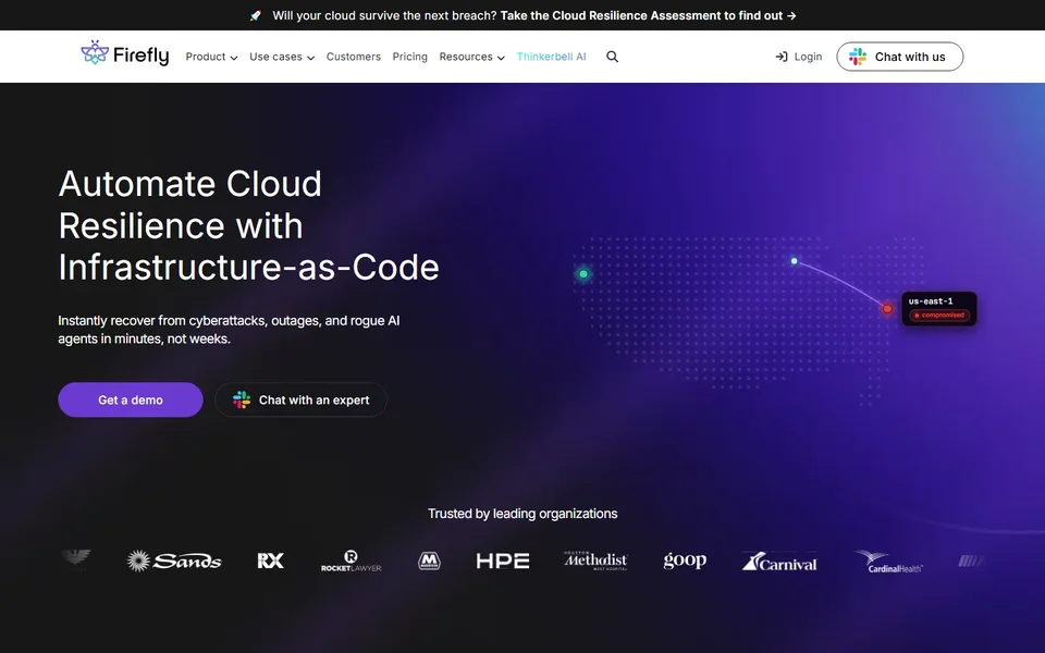 Firefly Homepage With Cloud Resilience Headline