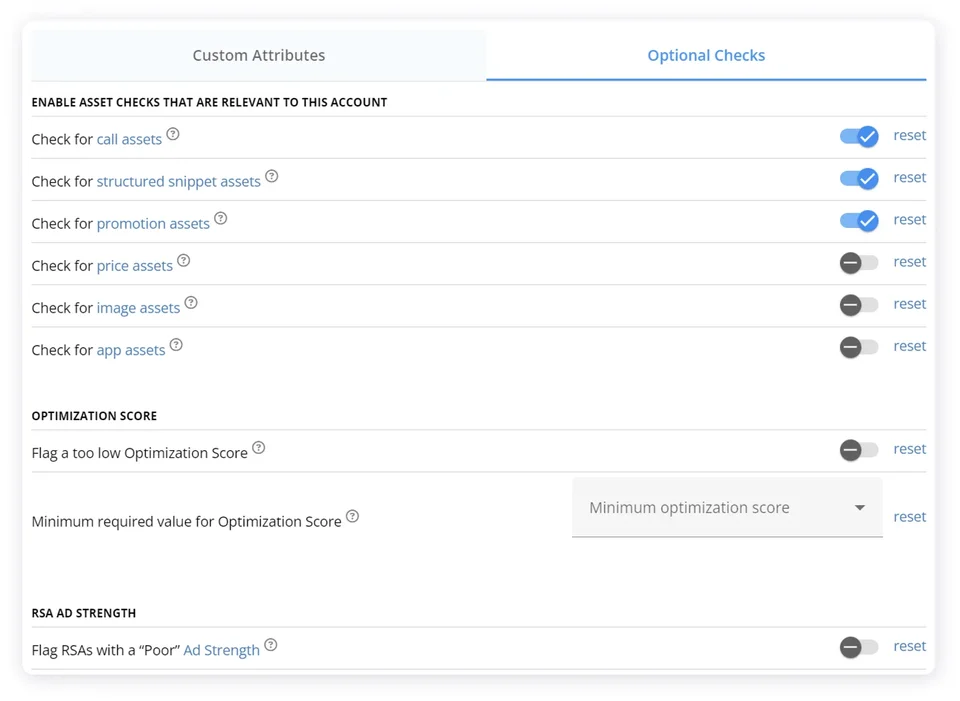 Optional Audit Checks For Ad Assets
