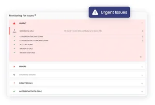 Monitoring Panel With Urgent Account Issues