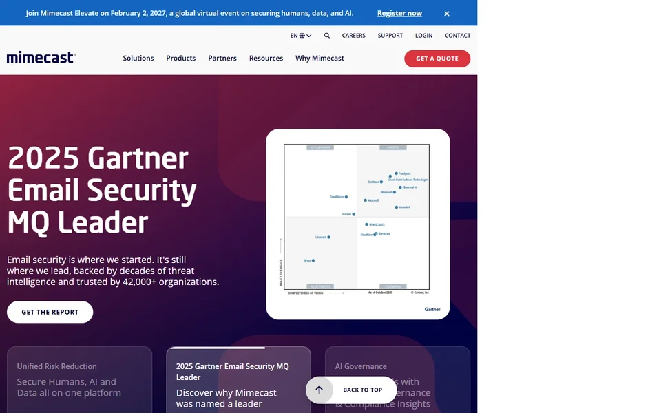 Mimecast Homepage With Gartner Quadrant Chart