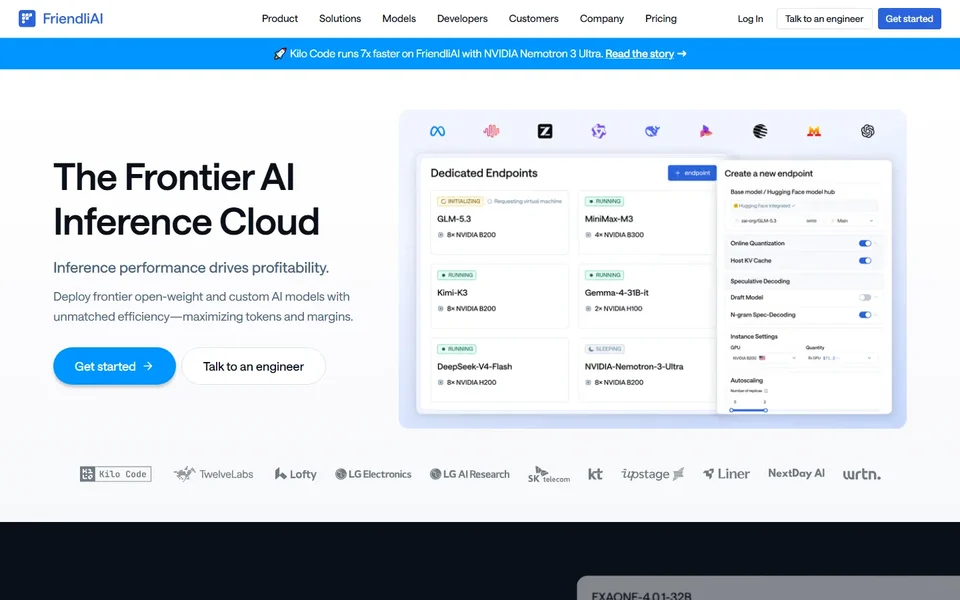 Friendliai Homepage With Endpoint Console