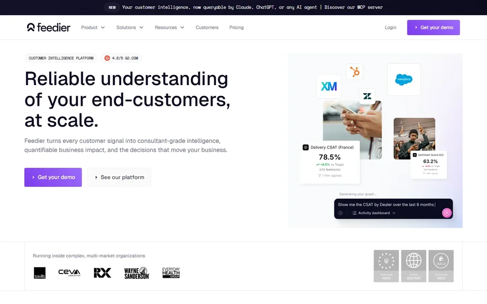 Feedier Homepage With The Csat Demo