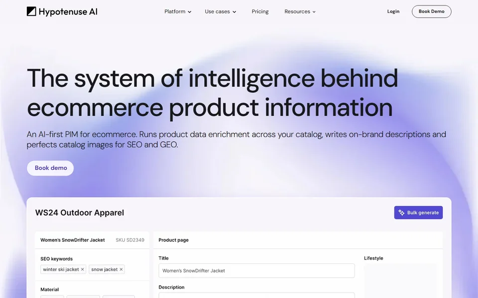 Hypotenuse Ai Homepage With Bulk Generator