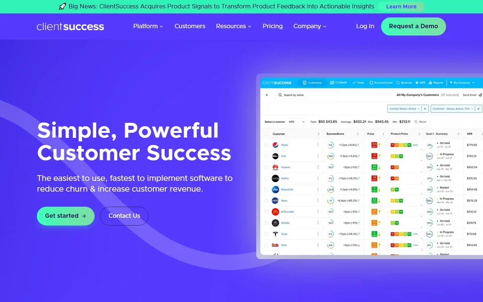 Clientsuccess Homepage With Customer Table