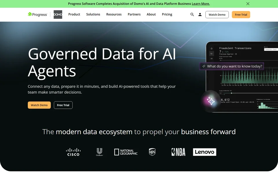 Domo Homepage With The Ai Agents Hero