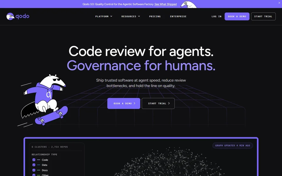 Qodo Homepage With Code Review Headline