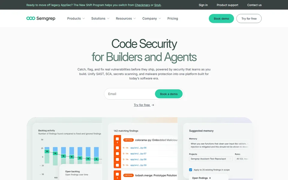 Semgrep Homepage With Findings Previews