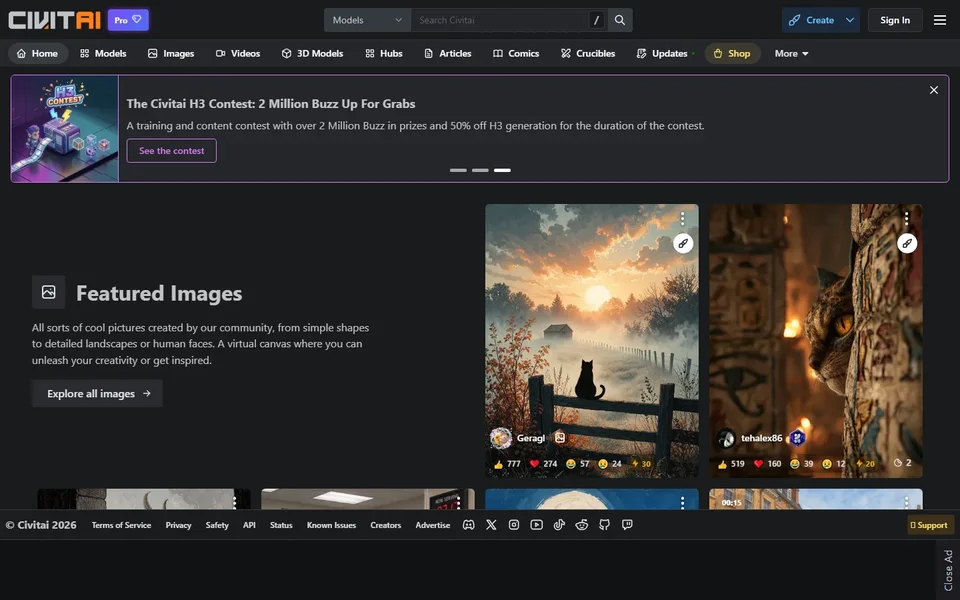 Civitai Homepage With Featured Community Images