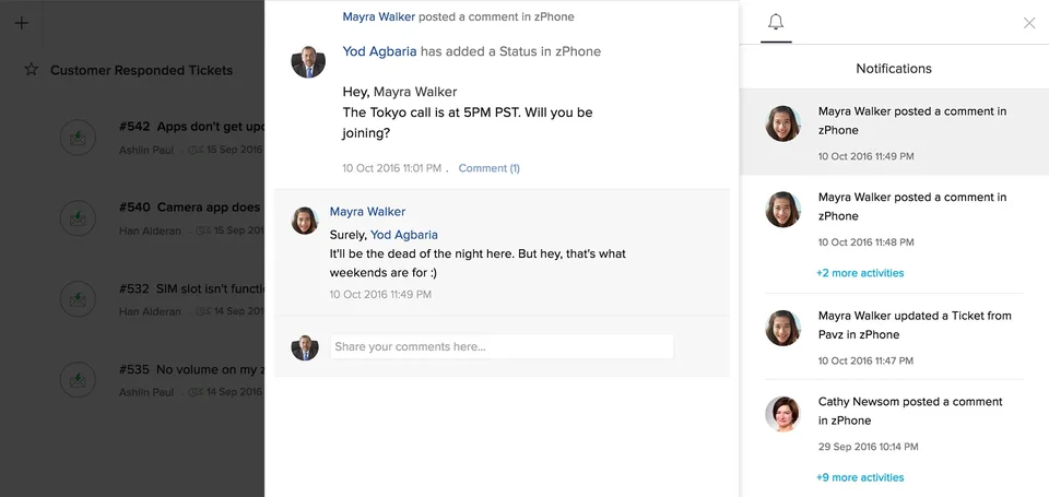 Notification Center With Ticket Comments