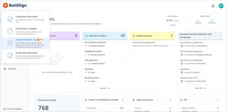 Dashboard With The Create Document Menu Open