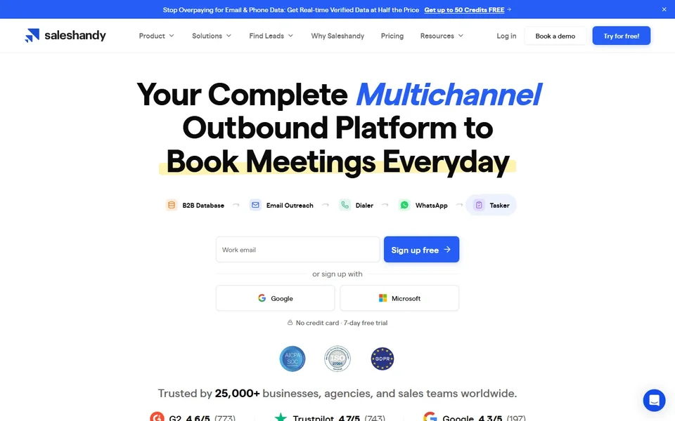 Saleshandy Homepage With The Signup Form