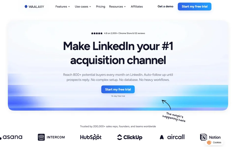 Waalaxy Homepage With The Linkedin Outreach Pitch