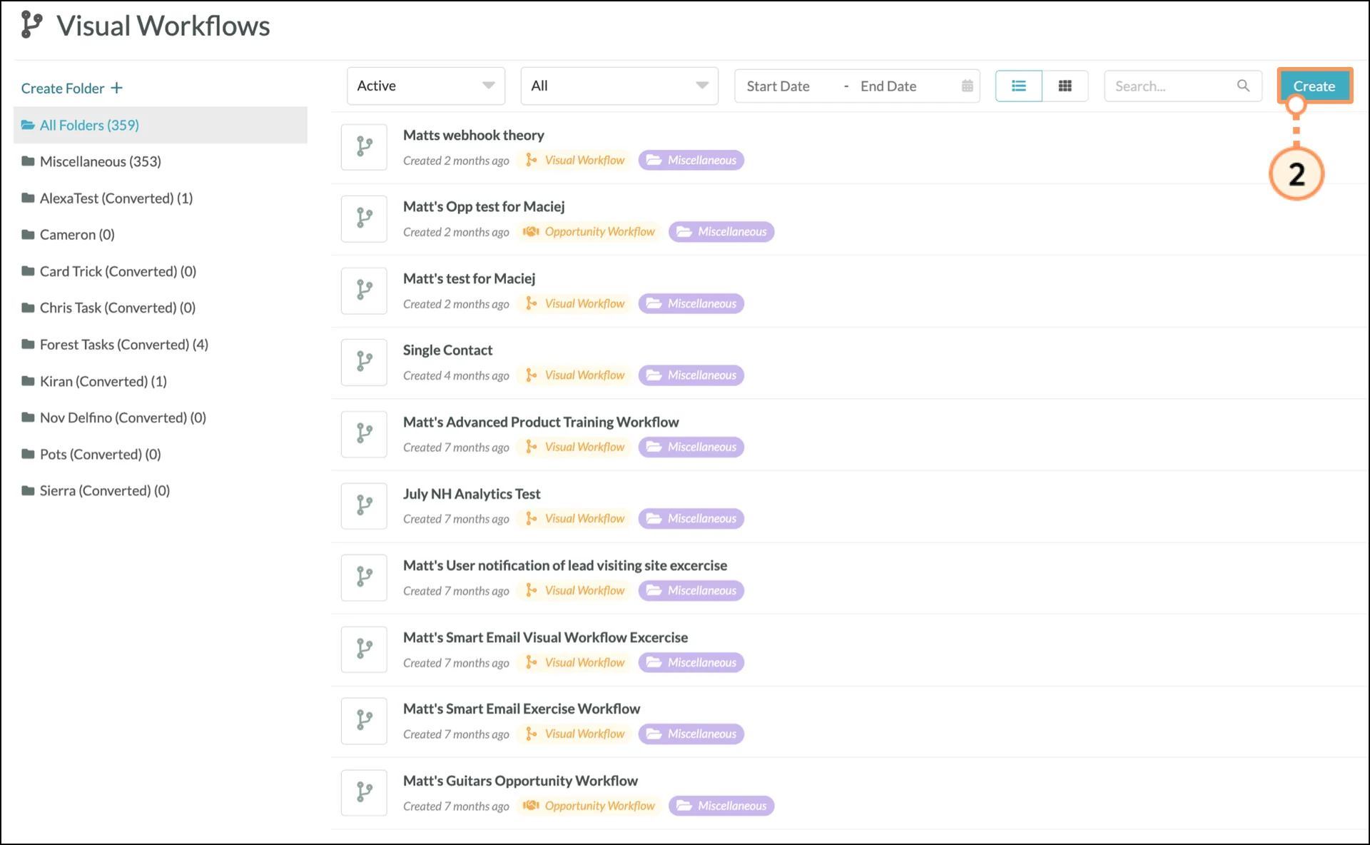 Visual Workflows List