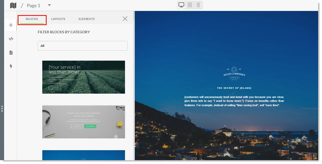 Landing Page Editor Blocks
