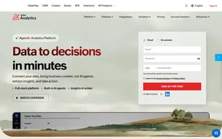 Zoho Analytics Homepage With Sign Up Box