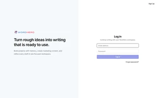 Wordhero Login Page With The Workspace Summary