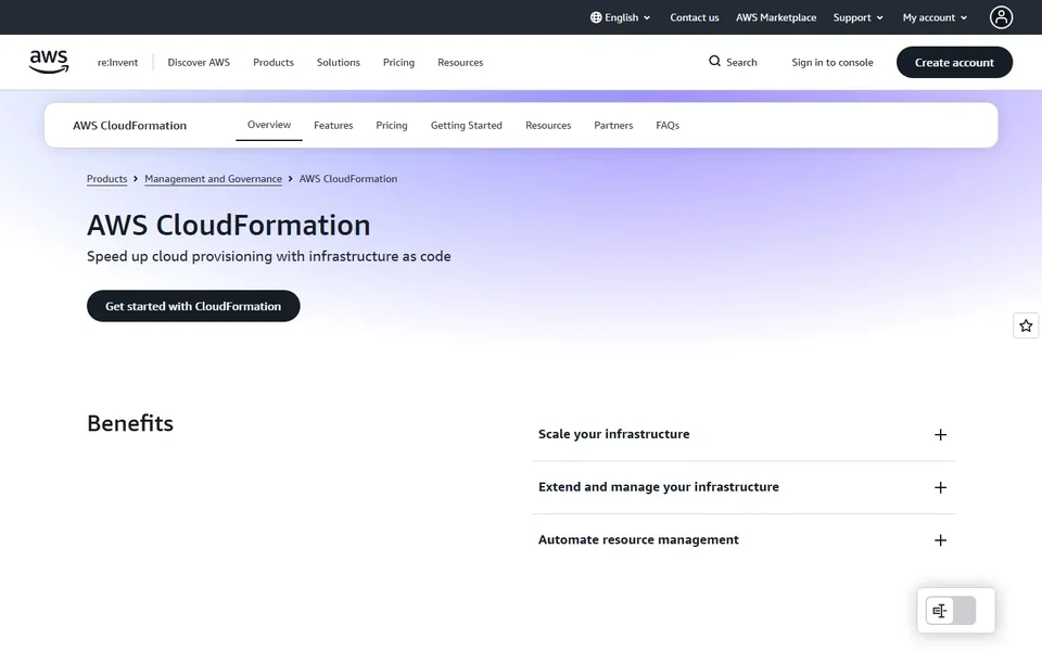 Aws Cloudformation Homepage And Section Tabs