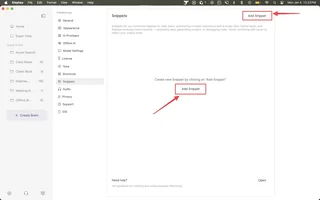 Snippets Settings With Add Snippet Button