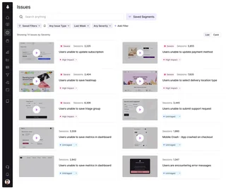 Issues List With Session Thumbnails