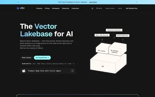 Zilliz Homepage With The Vector Lakebase Headline