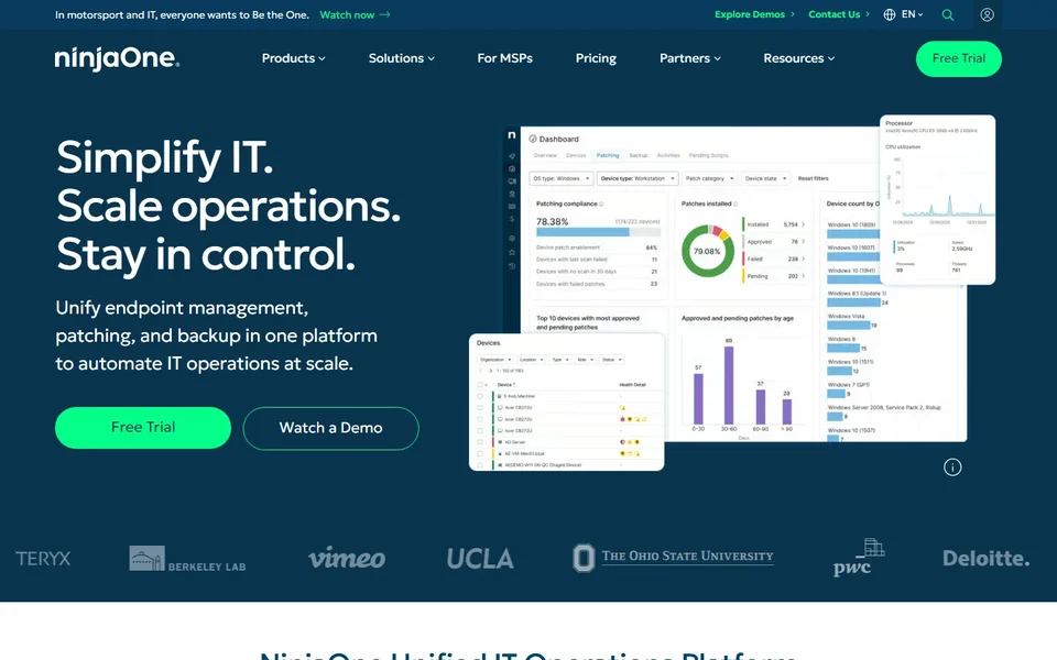 Ninjaone Homepage With The Dashboard Preview